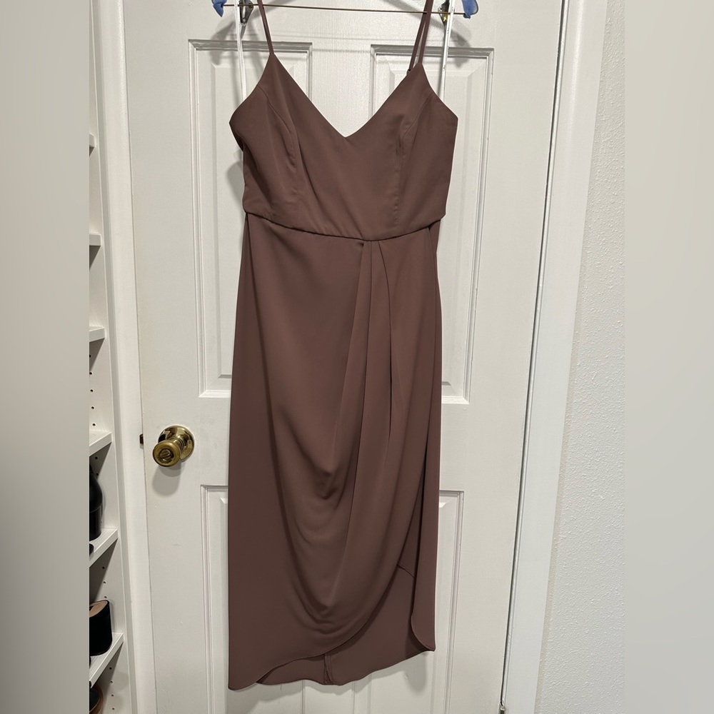 Dusty Rose/Mauve Lulu’s A Line spaghetti strap asymmetrical knee length dress